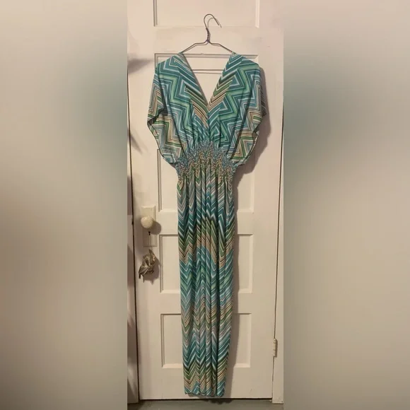 Dresses | Chevron Print Bluegreen Maxi Dress | Poshmark
